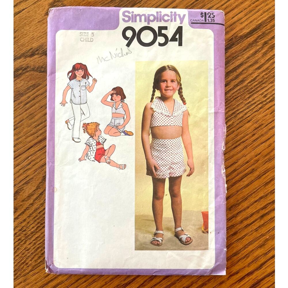 Vintage 1970s Simplicity 9054 Sewing Pattern Toddler 5T Top Pant Short COMPLETE